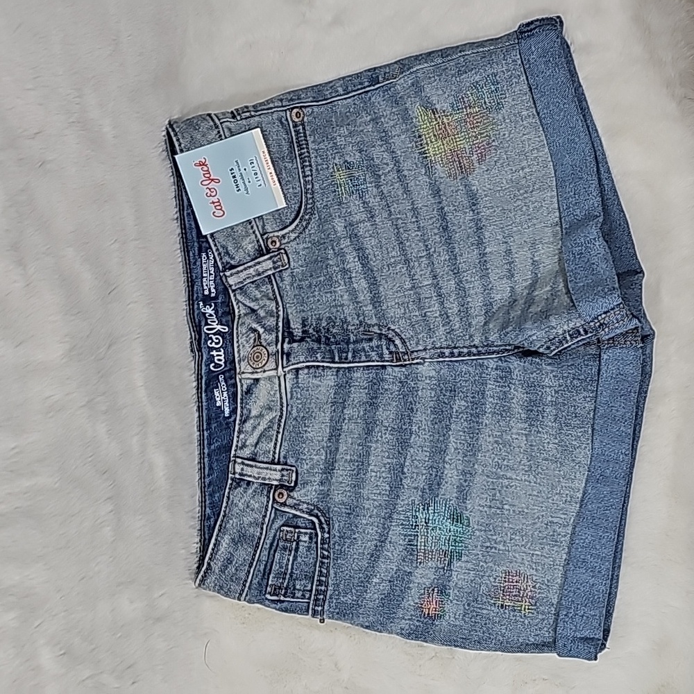 Cat & Jack Adjustable Waist Jean Shorts with patches Size 10/12